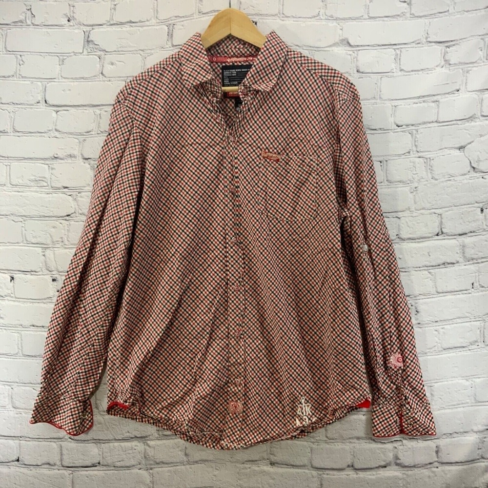 AKDMKS Snap Front Western Shirt Mens Sz XL Red Blue Plaid Long Sleeve Cowboy